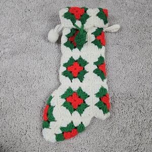 VINTAGE Handmade Crocheted “GRANNY SQUARES” Christmas Stocking Decor Cottagecore